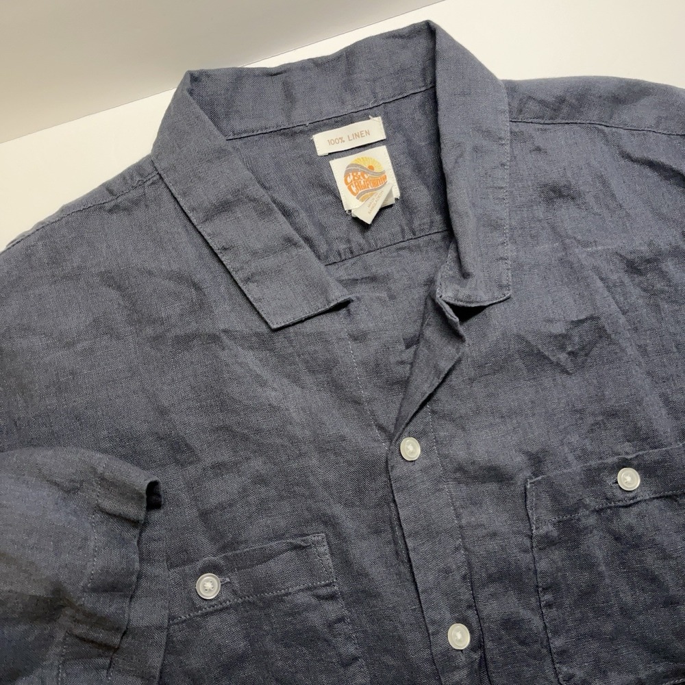 C&C California Mens XL 100% Linen Navy Short Sleeve Button Shirt Beach Coastal‎